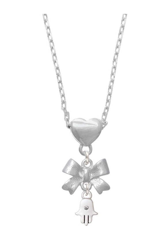 Silvertone Mini Hamsa Hand Silver tone Bow Heart Necklace