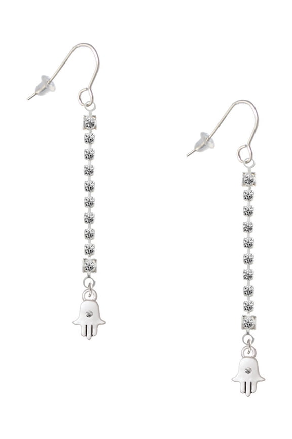 Silvertone Mini Hamsa Hand - Silver-tone Long Sparkle Dangle French Earrings