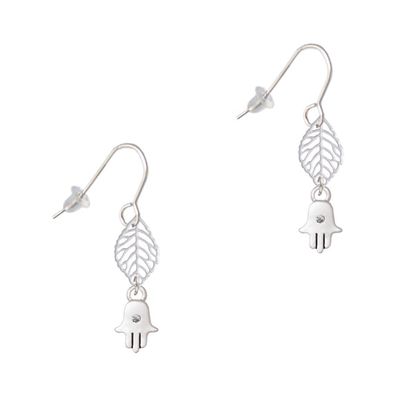 Delight Jewelry Silvertone Mini Hamsa Hand Silvertone Leaf French Earrings