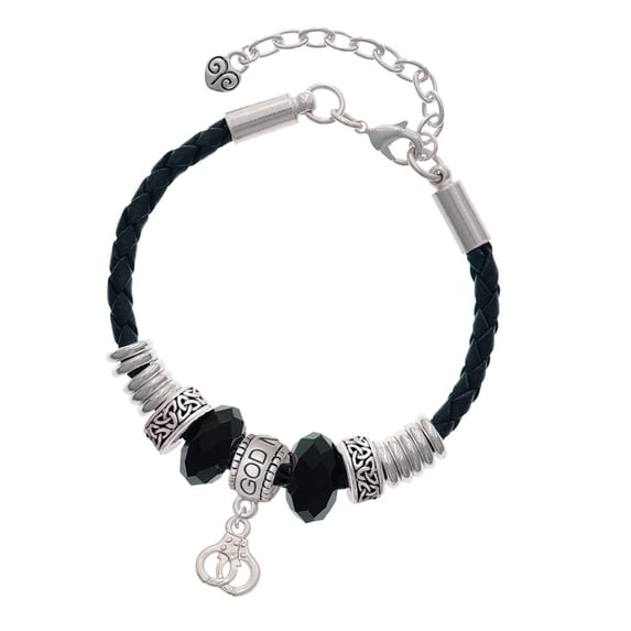Delight Jewelry Silvertone Mini Handcuffs Godmother Celtic Knot Leather Bead Bracelet, 7"+2" Extender