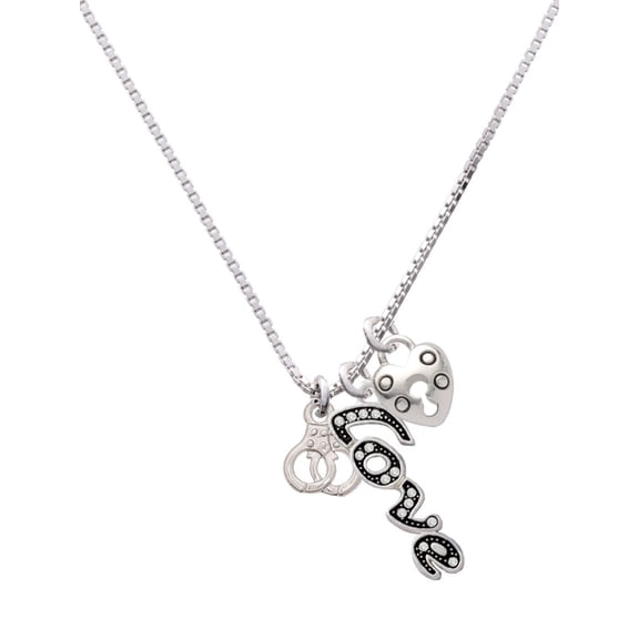 Delight Jewelry Silvertone Mini Handcuffs - Love and Lock Charm Necklace, 18"+1"