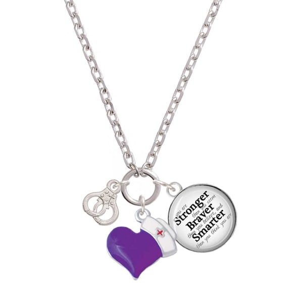 Delight Jewelry Silvertone Mini Handcuffs - Purple Heart Nurse Strong Zoe Necklace