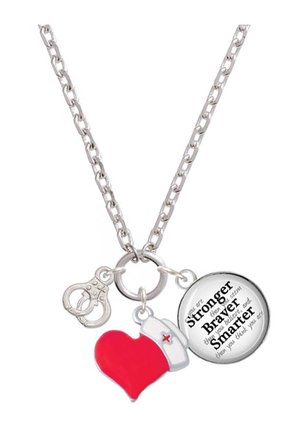 Silvertone Mini Handcuffs - Red Heart Nurse Strong Zoe Necklace