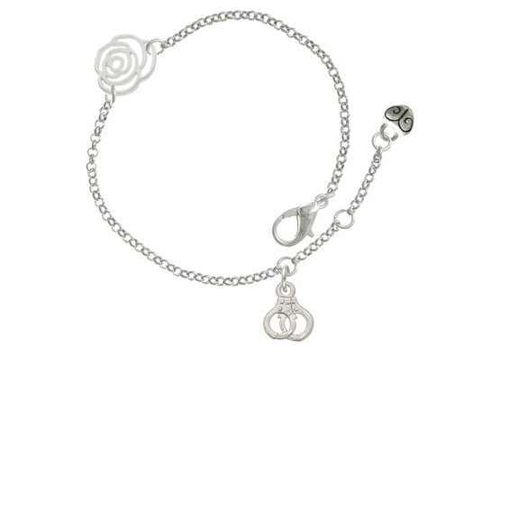 Delight Jewelry Silvertone Mini Handcuffs Silver-tone Rose Link Chain Bracelet, 6.25"+1.75" Extender