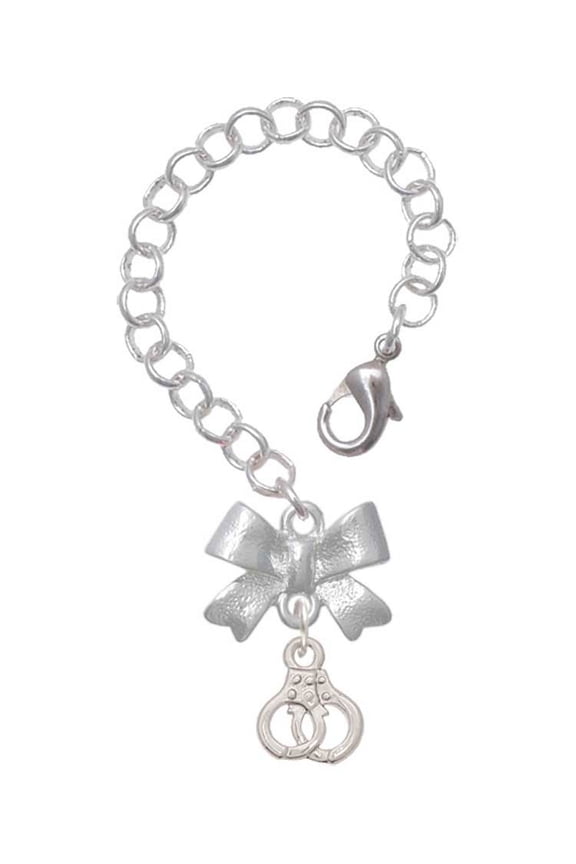 Silvertone Mini Handcuffs - Silvertone Bow Charm Accessory for Tumblers and Thermal Cups