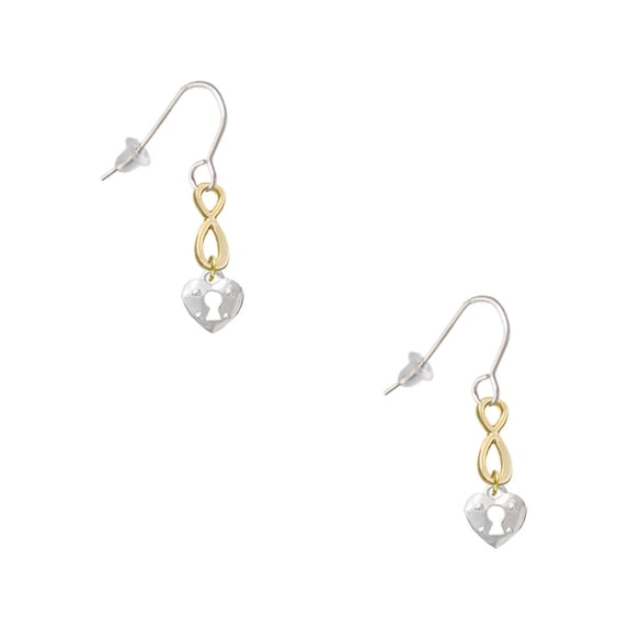 Delight Jewelry Silvertone Mini Heart Lock Gold Tone Infinity French Earrings