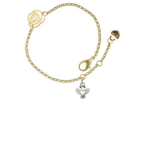 Delight Jewelry Silvertone Mini Heart with Cutout Gold-tone Rose Link Chain Bracelet, 6.25"+1.75" Extender