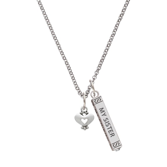 Delight Jewelry Silvertone Mini Heart with Cutout Silvertone Always My Sister Bar Charm Necklace, 23"