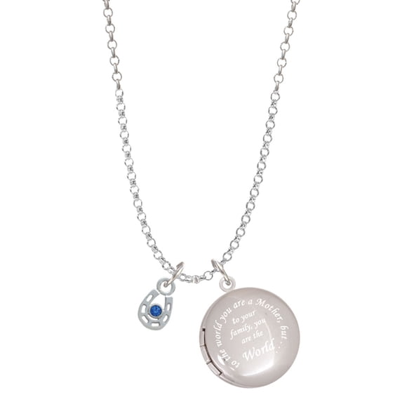 Delight Jewelry Silvertone Mini Horseshoe with Blue Crystal To the World You are a Mother Locket Necklace