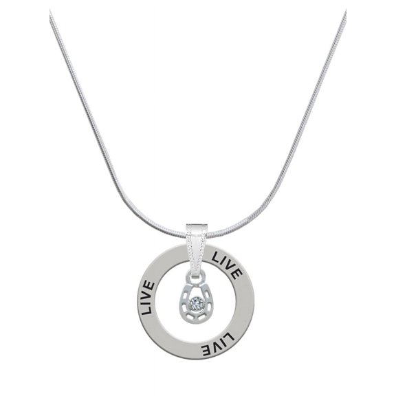 Delight Jewelry Silvertone Mini Horseshoe with Clear Crystal Live Ring Charm Necklace, 18"