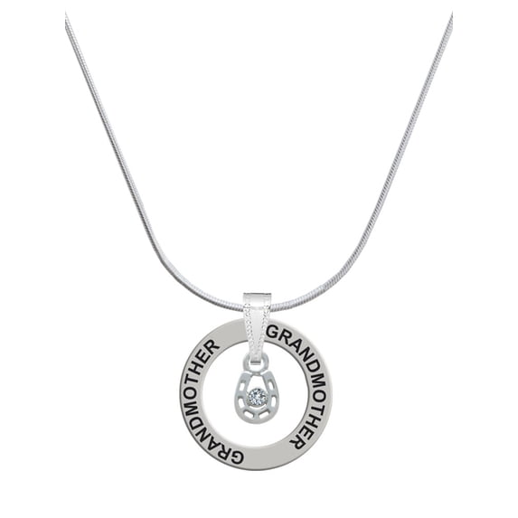 Delight Jewelry Silvertone Mini Horseshoe with Clear Crystal Silvertone Grandmother Ring Charm Necklace, 18"