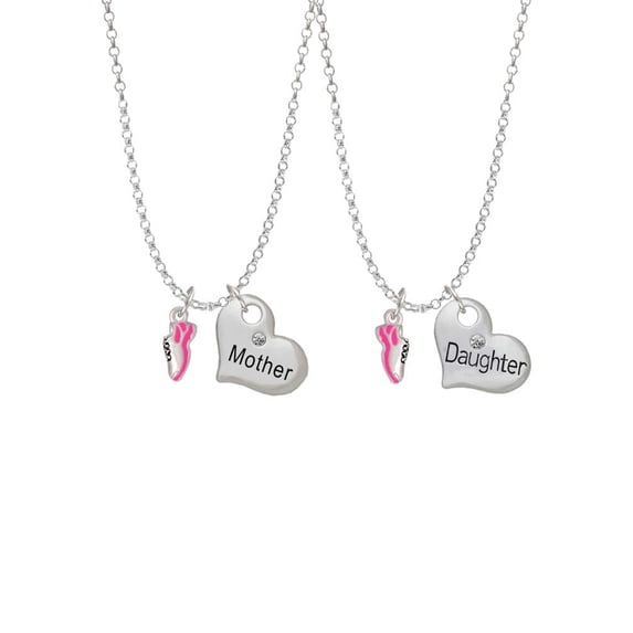 Delight Jewelry Silvertone Mini Hot Pink Running Shoe Mother & Daughter Heart Necklaces (Set of 2), 19"+2"