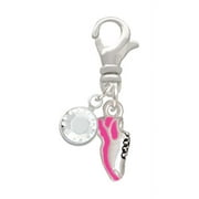 Delight Jewelry Silvertone Mini Hot Pink Running Shoe - Silvertone Clip on Charm with Clear Crystal Drop