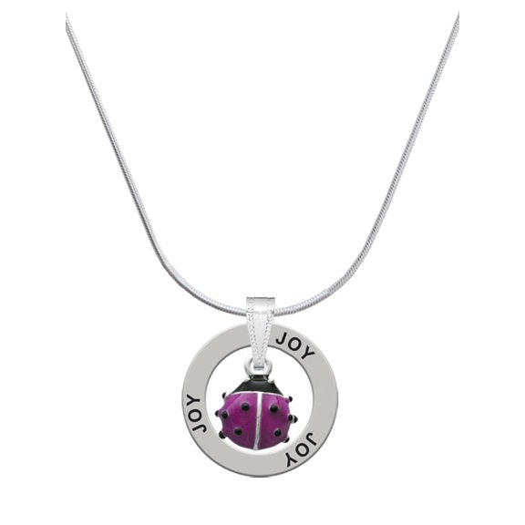 Delight Jewelry Silvertone Mini Hot Purple Ladybug Joy Ring Charm Necklace, 18"