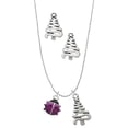 thumbnail image 1 of Delight Jewelry Silvertone Mini Hot Purple Ladybug Silver tone Zig Zag Christmas Tree Charm Necklace and Stud Earrings, 1 of 4