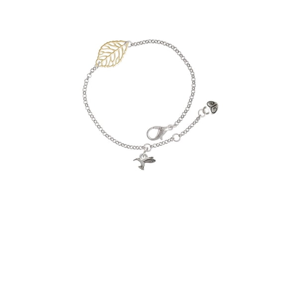 Delight Jewelry Silvertone Mini Hummingbird - Goldtone Leaf Delicate Bracelet, 6.25+1.75"