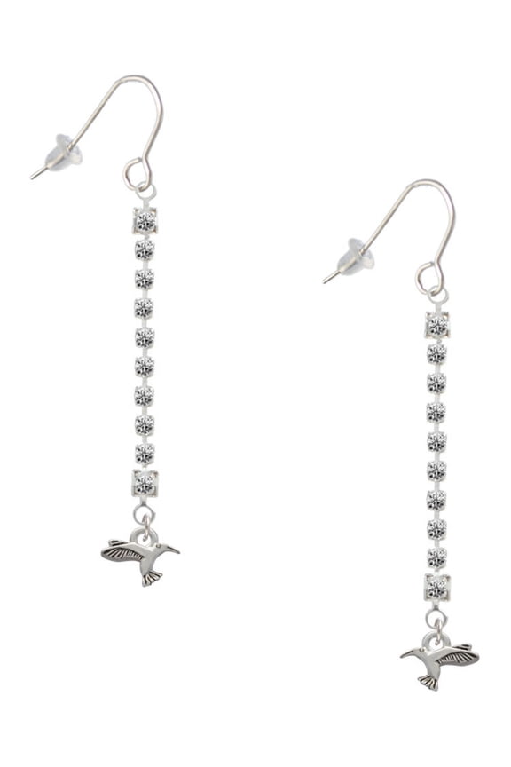 Silvertone Mini Hummingbird - Silver-tone Long Sparkle Dangle French Earrings