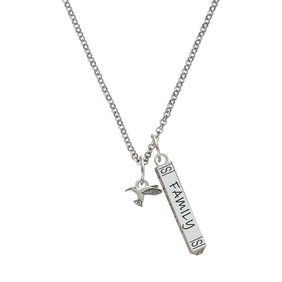 Delight Jewelry Silvertone Mini Hummingbird Silvertone Family Bar Charm Necklace, 23"