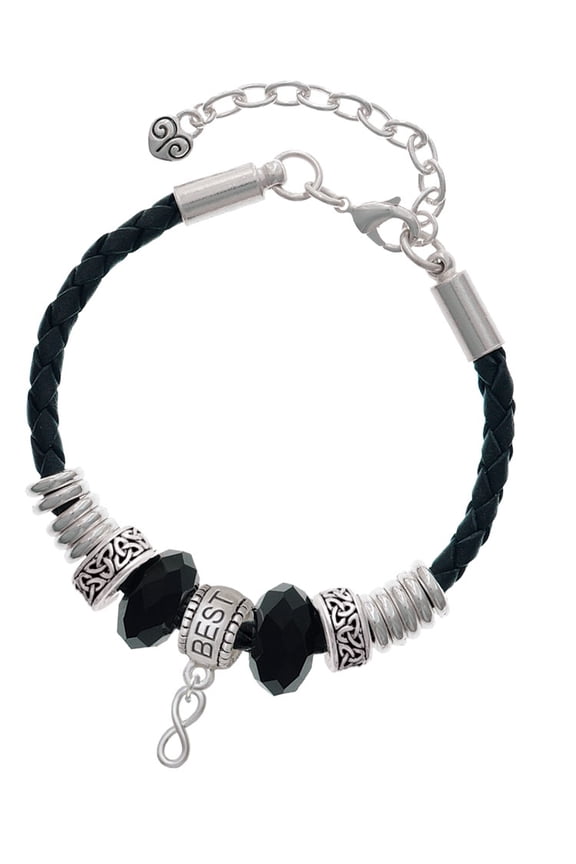 Silvertone Mini Infinity Sign Best Friend Celtic Knot Leather Bead Bracelet, 7"+2" Extender