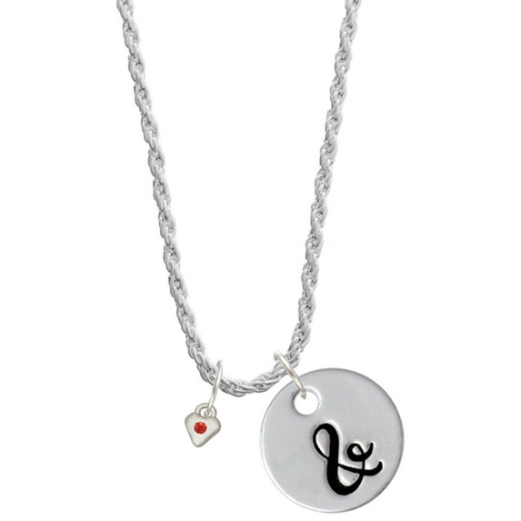 Delight Jewelry Silvertone Mini July - Red Crystal Heart Silvertone Script Initial Disc - & - Charm Necklace, 20"+3"