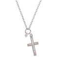 thumbnail image 1 of Delight Jewelry Silvertone Mini Light Pink Crystal Heart Be Strong and Courageous Engraved Cross Zoey Necklace, 28", 1 of 4