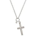 thumbnail image 1 of Delight Jewelry Silvertone Mini Light Purple Crystal Heart Be Strong and Courageous Engraved Cross Zoey Necklace, 28", 1 of 4