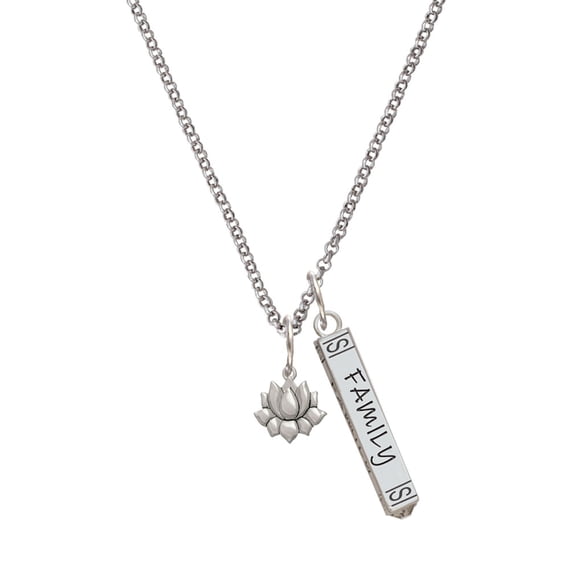Delight Jewelry Silvertone Mini Lotus Silvertone Family Bar Charm Necklace, 23"