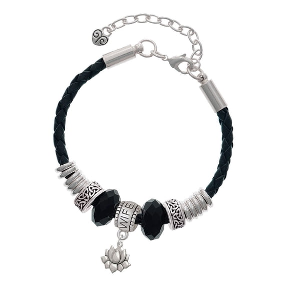 Delight Jewelry Silvertone Mini Lotus Wife Celtic Knot Leather Bead Bracelet, 7"+2" Extender