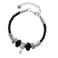 thumbnail image 1 of Delight Jewelry Silvertone Mini March - Hot Blue Crystal Heart Godmother Celtic Knot Leather Bead Bracelet, 7"+2" Extender, 1 of 4