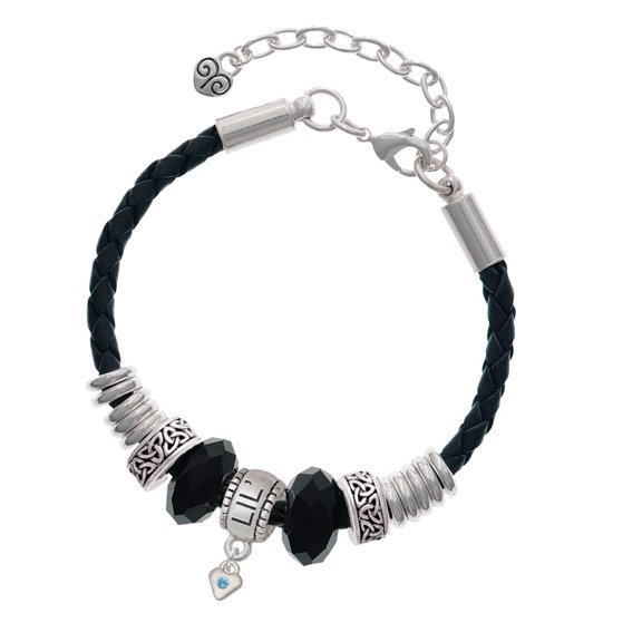 Delight Jewelry Silvertone Mini March - Hot Blue Crystal Heart Middle Sister Celtic Knot Leather Bead Bracelet, 7"+2" Extender