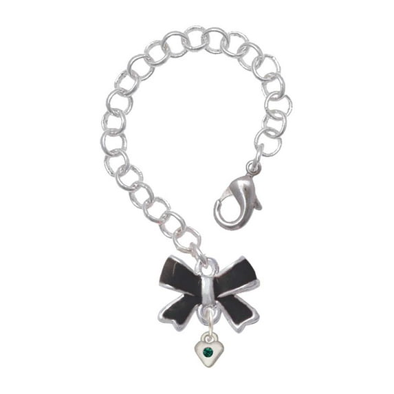 Delight Jewelry Silvertone Mini May - Green Crystal Heart - Silvertone Black Bow Charm Accessory for Tumblers and Thermal Cups
