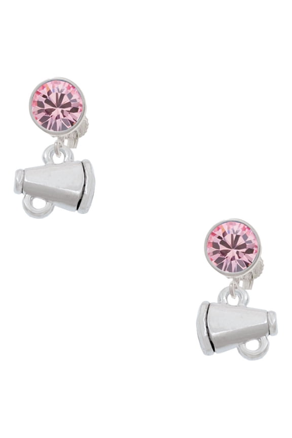 Silvertone Mini Megaphone Pink Crystal Clip on Earrings
