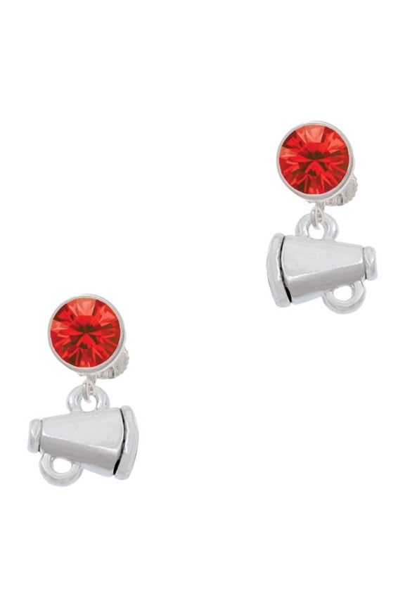 Silvertone Mini Megaphone Red Crystal Clip on Earrings