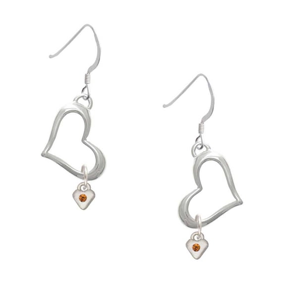 Delight Jewelry Silvertone Mini November - Yellow Crystal Heart Open Heart French Earrings