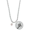thumbnail image 1 of Delight Jewelry Silvertone Mini October - Hot Pink Crystal Heart Silvertone Script Initial Disc - M - Charm Necklace, 20"+3", 1 of 4