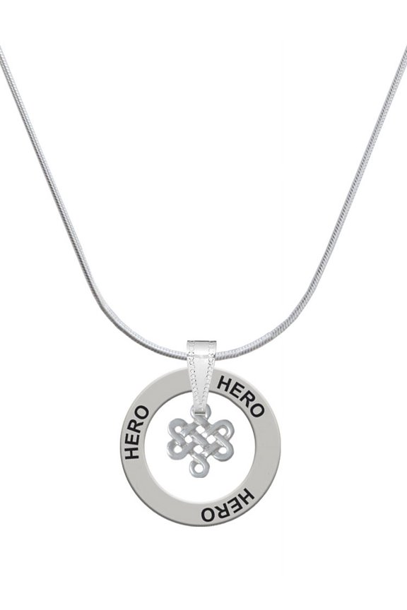 Silvertone Mini Open Infinity Knot Hero Ring Charm Necklace, 18"
