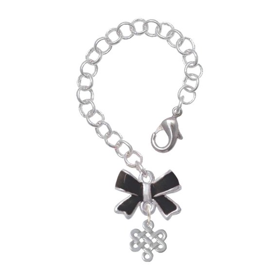 Delight Jewelry Silvertone Mini Open Infinity Knot - Silvertone Black Bow Charm Accessory for Tumblers and Thermal Cups