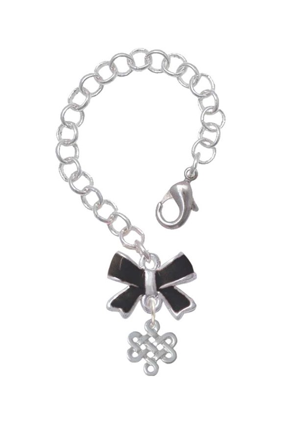 Silvertone Mini Open Infinity Knot - Silvertone Black Bow Charm Accessory for Tumblers and Thermal Cups