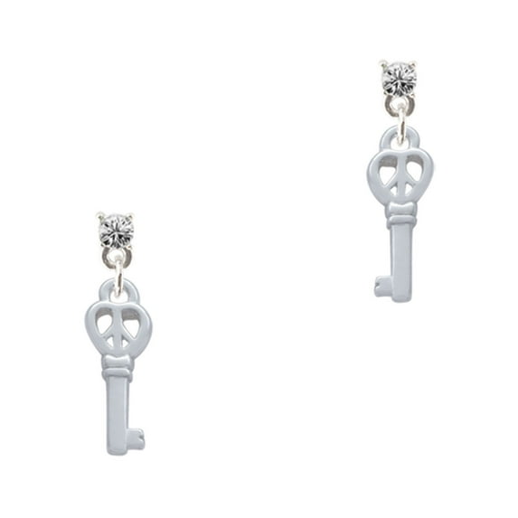 Delight Jewelry Silvertone Mini Open Peace Heart Key Clear Crystal Post Earrings