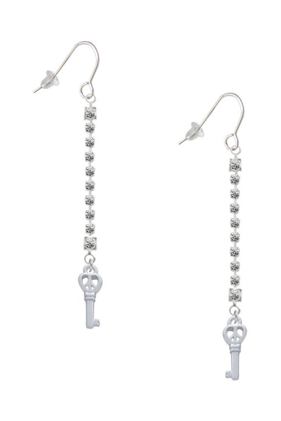 Silvertone Mini Open Peace Heart Key - Silver-tone Long Sparkle Dangle French Earrings