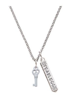 Silvertone Mini Open Peace Heart Key Silvertone Fearless Bar Charm Necklace, 23"