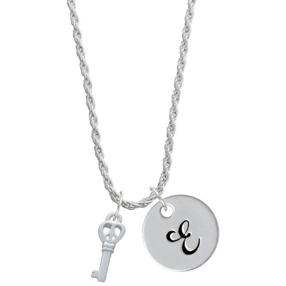 Delight Jewelry Silvertone Mini Open Peace Heart Key Silvertone Script Initial Disc - E - Charm Necklace, 20"+3"