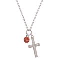thumbnail image 1 of Delight Jewelry Silvertone Mini Orange Basketball - I Set You Apart Engraved Cross Zoey Necklace, 28", 1 of 4