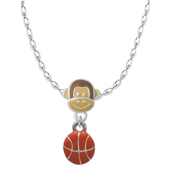 Delight Jewelry Silvertone Mini Orange Basketball - Mia Monkey Charm Necklace