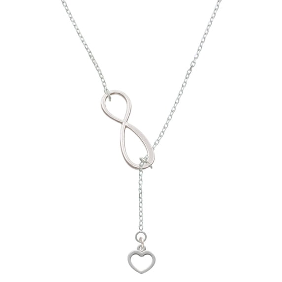 Delight Jewelry Silvertone Mini Outline Heart Silver tone Elegant Infinity Lariat Necklace