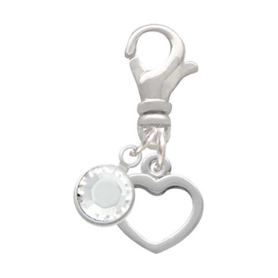 Delight Jewelry Silvertone Mini Outline Heart - Silvertone Clip on Charm with Clear Crystal Drop