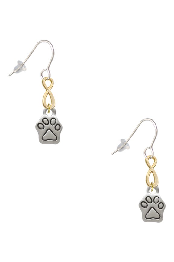 Silvertone Mini Paw Gold Tone Infinity French Earrings