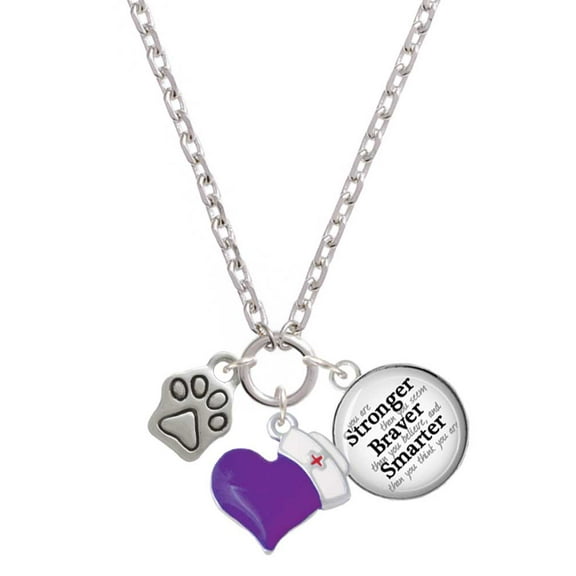 Delight Jewelry Silvertone Mini Paw - Purple Heart Nurse Strong Zoe Necklace