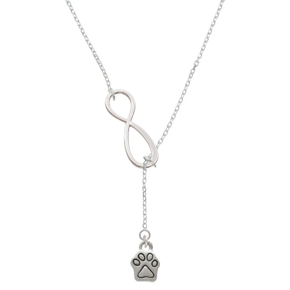 Delight Jewelry Silvertone Mini Paw Silver tone Elegant Infinity Lariat Necklace