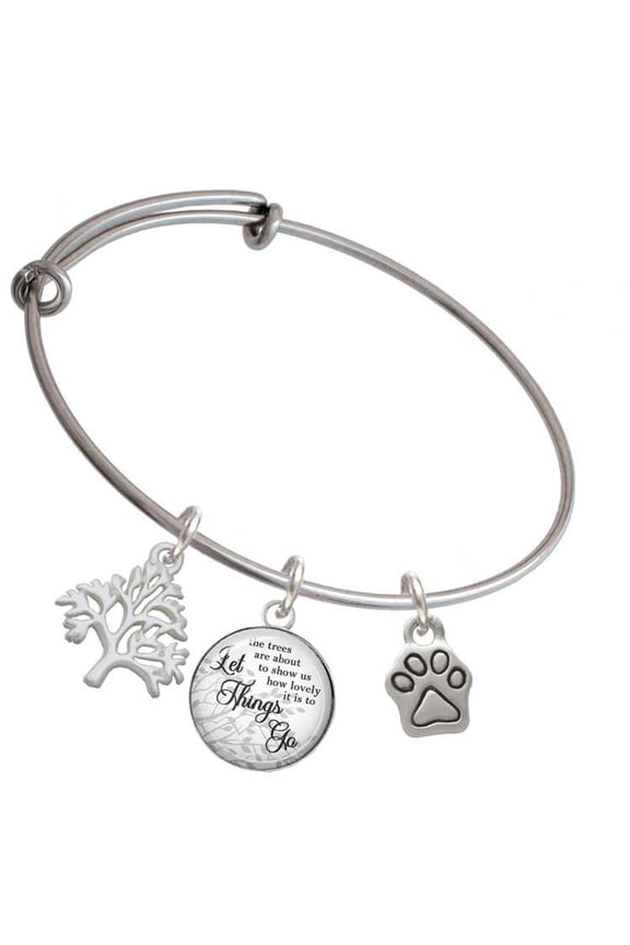 Silvertone Mini Paw Silvertone Let Things Go Tree Charm Bangle Bracelet